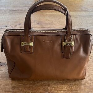 Coach Tan Leather Satchel with Gold Accents